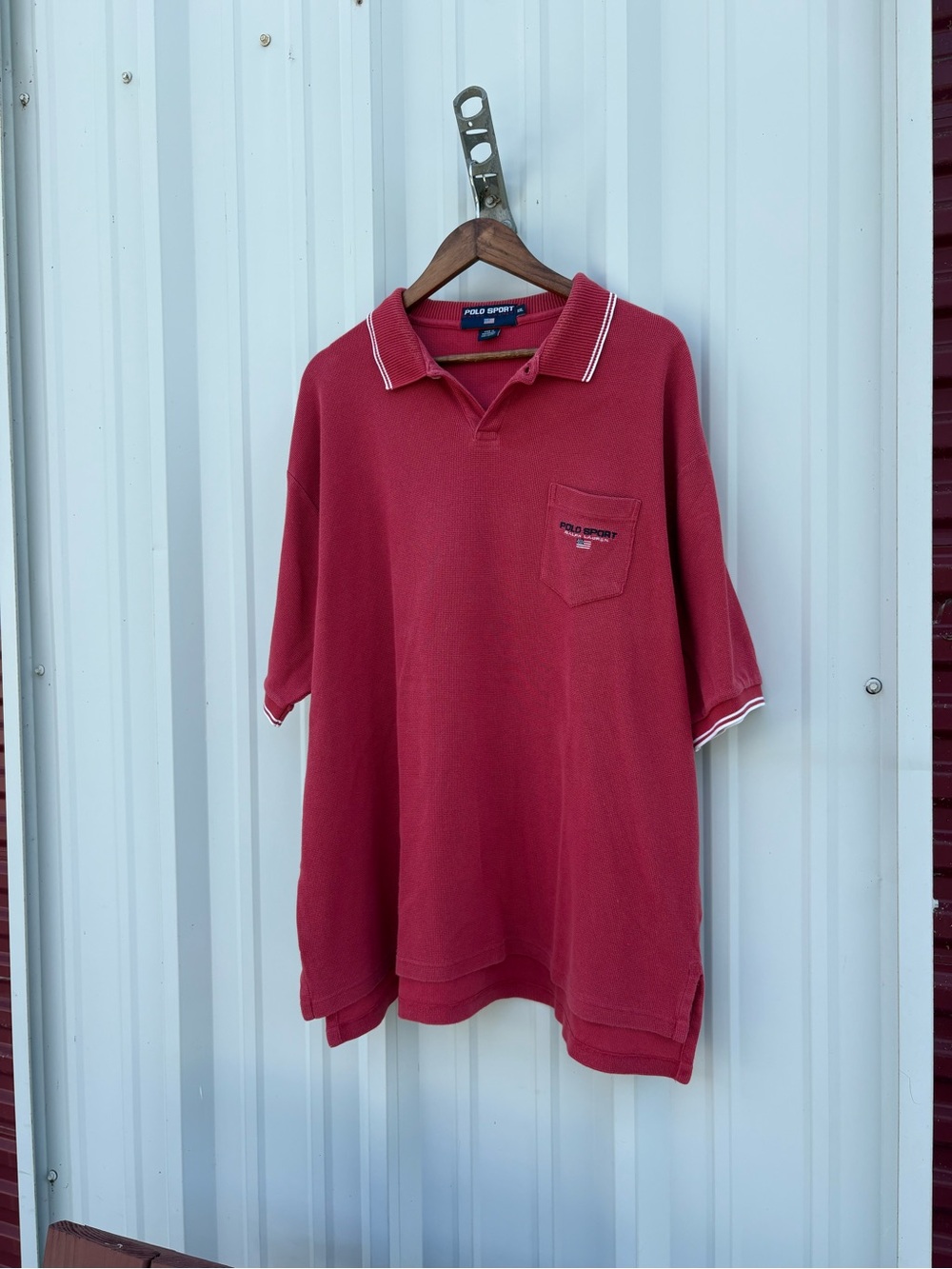Vintage Men's Polo Sport Ralph Lauren Polo Shirt Red Trim XXL 90s